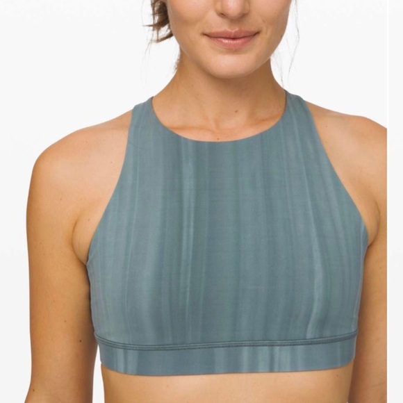 Lululemon Energy Sports Bra High Neck Linear Spray Dye White Deep Ocean 4 - Picture 5 of 6